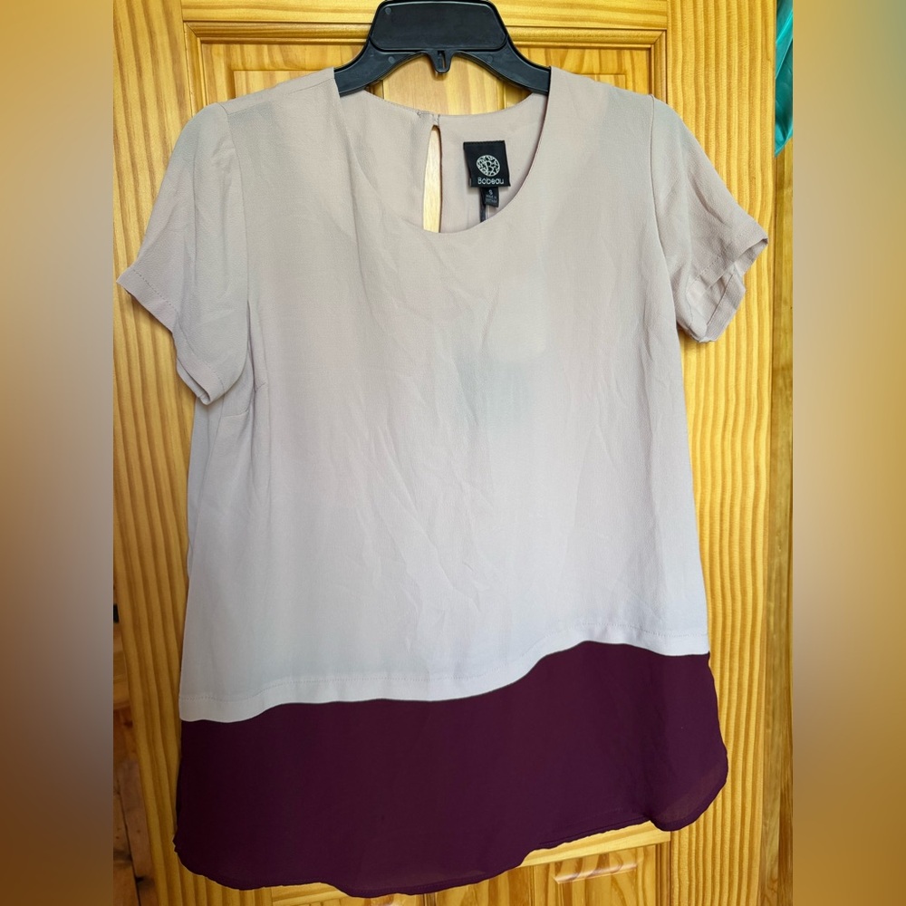 {BOBEAU} Boxy Pink & Maroon Blouse NWT